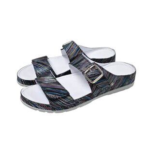 Revere Palma Slide Sandals, Comfort, Slip On, Leather Upper, Stripes, 41/10